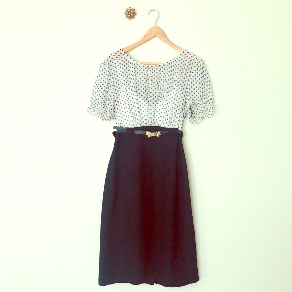 Polka dot top/black bottom highwaisted dress Sz12